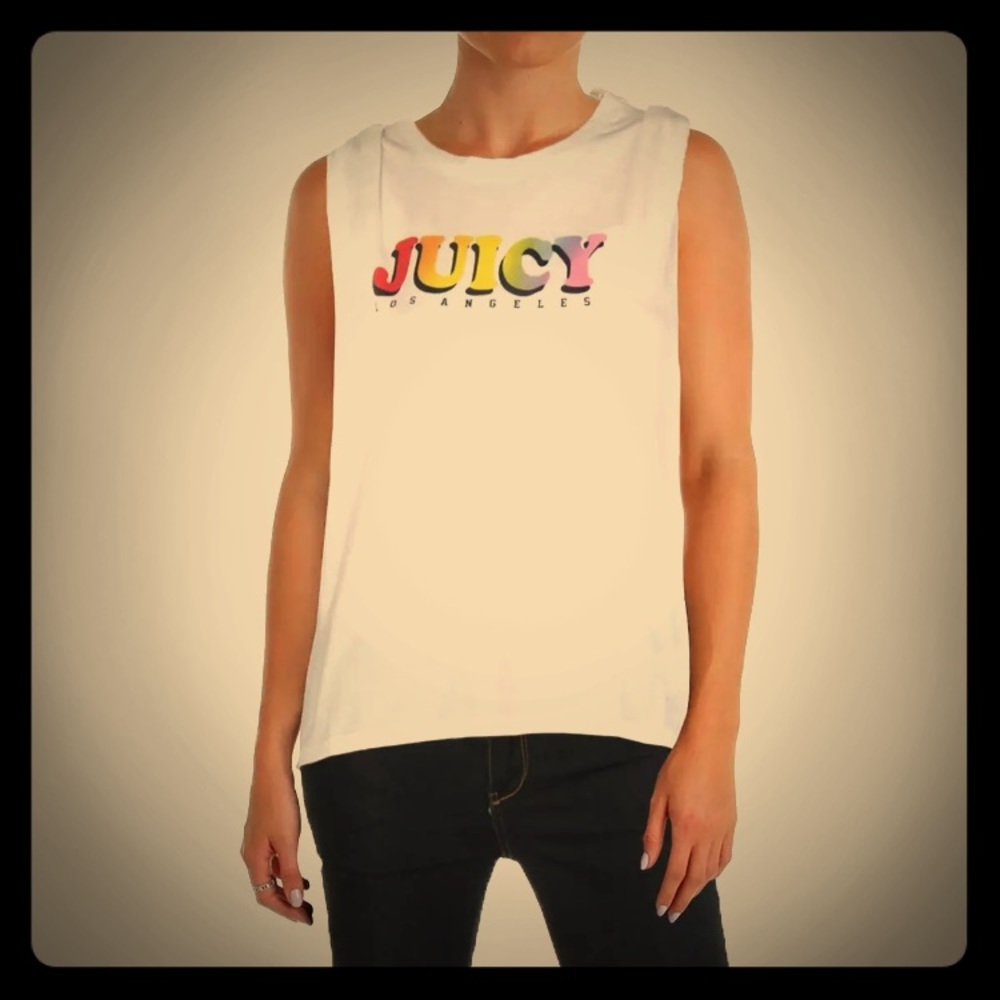 Rainbow Juicy White Gradient Muscle Tank Top - S